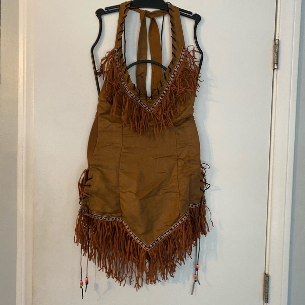 Leg Avenue Brown Fringe Halter Mini Dress